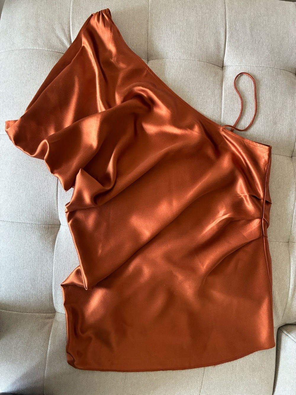 Diane Von Furstenberg One-Shoulder Satin Blouse in Copper Orange